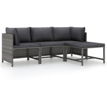 Set de Muebles de Jardín 4 Pzas con Cojines de Ratán Sintético Gris y Negro para Terraza, Muebles de Jardín Exterior