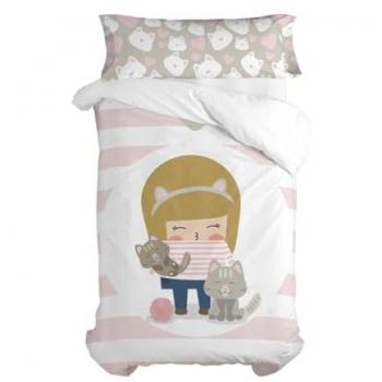 Juego de Funda Nórdica Happynois Kitty Multicolor para Cama de 80/90 - 2 Piezas