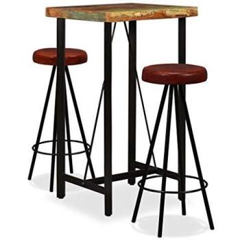 Reclaimed Wood and Genuine Leather 3-Piece Bar Set