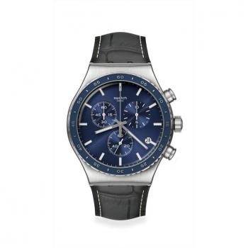 Reloj Analógico Swatch Irony Chrono Cobalt Lagoon con Correa de Piel Negra YVS496