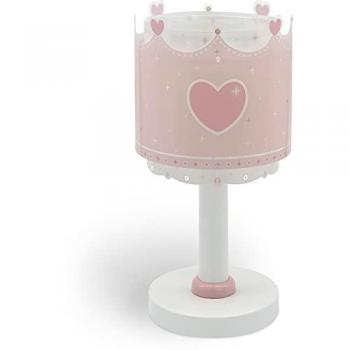 Lámpara de Mesa Infantil Little Queen Rosa y Blanca E14 con Diseño de Corona y Corazones