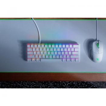 Teclado Razer Huntsman Mini Mercury - Teclado mecánico para gaming, formato 60%, switches ópticos lineales (RED), QWERTY, color blanco