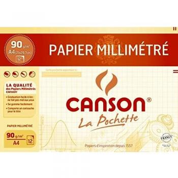 Papel milimetrado Canson A4 90g/m² paquete de 12 hojas color bistre