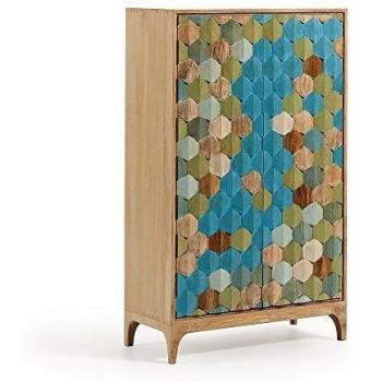 Kave Home - Aramrio Alto Kyle Multicolor 85 x 140 cm con 2 Puertas de Madera Maciza de Mango