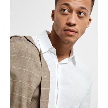 Regkylian White Long Sleeve Linen Shirt for Men