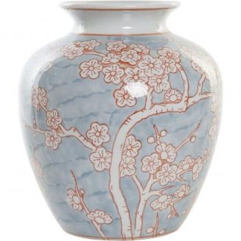 Jarrón de Porcelana DKD Home Decor Azul Naranja Oriental 22 x 22 x 25 cm