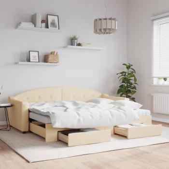 Sofá cama nido con cajones tela color crema 80x200 cm Crema