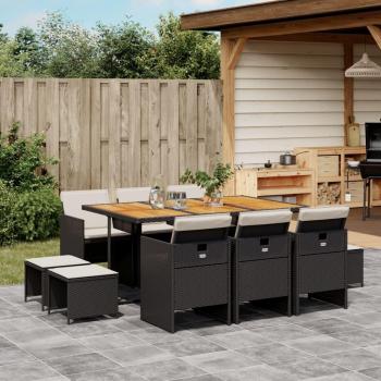 11 Piece Black Poly Rattan Garden Dining Set with Cushions