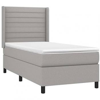Cama box spring con colchón y luces LED, tela gris claro, 90x200 cm