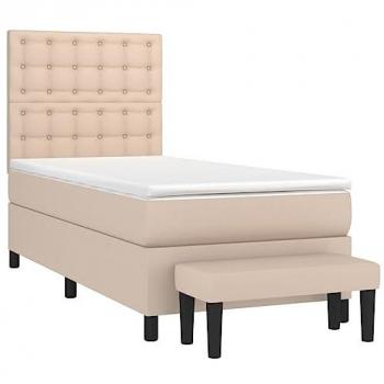 Cama box spring con colchón cuero sintético capuchino 90x190 cm