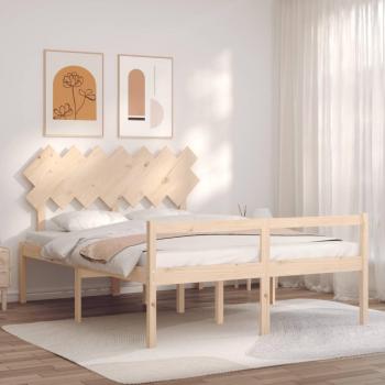 Estructura de cama de matrimonio con cabecero de madera maciza vidaXL Marrón