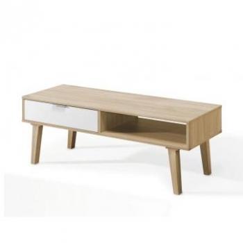 Mesa de centro rectangular con 1 cajón y 4 patas Topkit 2278, Serie Nórdica 2275 en Roble/Blanco