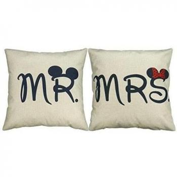 Luxbon 2 Funda Cojin Almohada Pareja Mr & Mrs Regalo Navidad Decoración para Sofá Cama Coche Pareja 18x18 45x45 cm