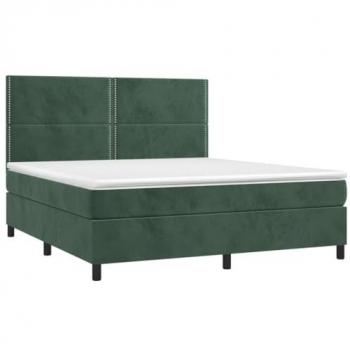 Cama box spring colchón y LED terciopelo verde oscuro 160x200cm Vidaxl