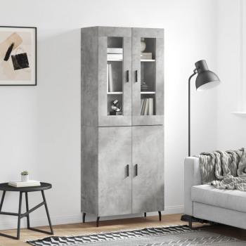 Aparador alto de madera contrachapada gris hormigón 69,5x34x180 cm con 2 puertas, mueble de almacenaje para salón, buffet y armario auxiliar
