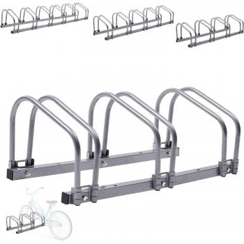 AREBOS Aparcabicicletas para 6 bicicletas Montaje en pared y suelo plateado