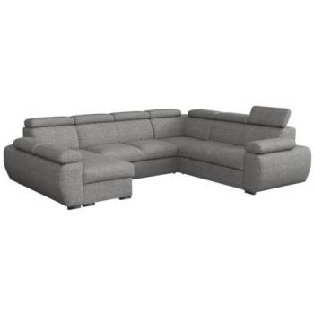 Sofá rinconero Columbus 214, gris, con función de descanso y caja de ropa de cama, dimensiones 325x260x85cm