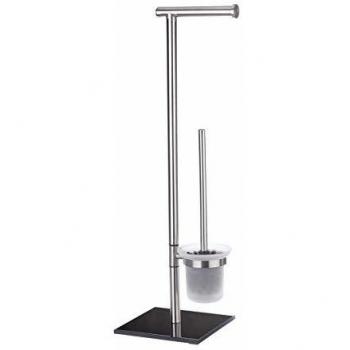 Wenko Lima Portarrollos con Escobillero, Acero Inoxidable, Mate, 20x23.5x69 cm