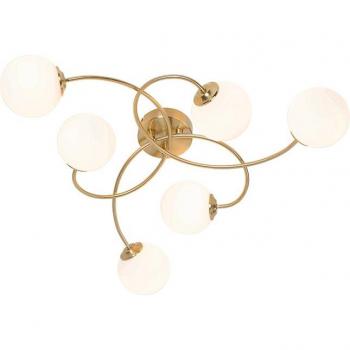 Plafón moderno dorado con cristal opal 6 luces - Athens, dimensiones 52 x 45 x 16 cm