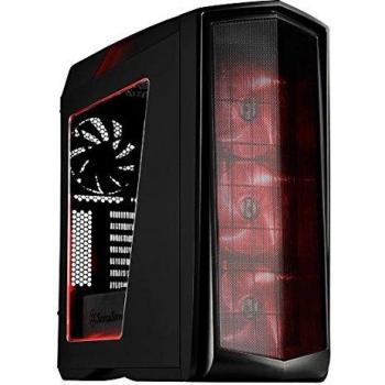 SilverStone SST-PM01BR-W - Carcasa de ordenador para juego Primera Midi Torre ATX, Rendimiento silencioso con alto flujo de aire, con ventana, LED rojo, negro