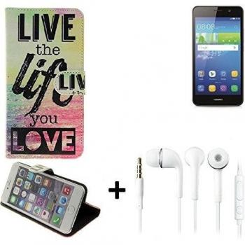 360° Funda Smartphone para Huawei Y6 Dual SIM, 'live the life you love' + auriculares | Wallet case flip cover caja bolsa Caso Monedero BookStyle - K-S-Trade