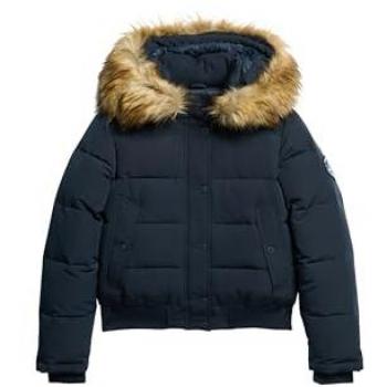 Superdry Women's Everest Hooded Bomber Jacket Navy Size 40