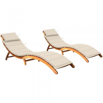 Acacia Wood Sun Loungers Set of 2 with Cushions