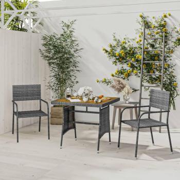 3-Piece Grey Poly Rattan Outdoor Dining Set
