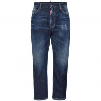 Dsquared2 Men's Slim-fit Washed-Out Denim Jeans with Red Maple Leaf Embroidery in Blue | Size 52