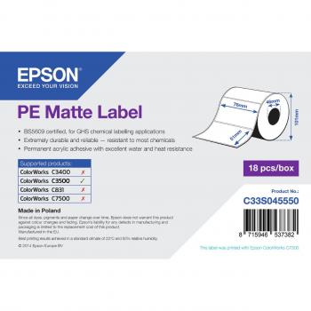 Etiquetas de impresora Epson C33S045550, 76 mm x 51 mm, mate blanca
