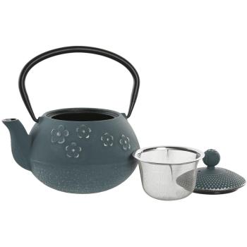 Tetera de hierro colado con colador incluido, apta para vitrocerámica y lavavajillas, 800 ml, color azul acero inoxidable