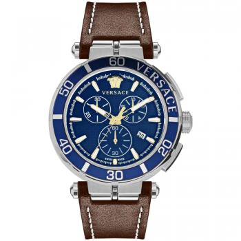Versace Greca Chrono Men's Watch Brown Leather Gray ONE SIZE