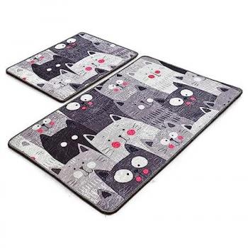 Wellhome Set de Alfombras de Baño Gatos Sonrojados 2 Piezas - Terciopelo Suave - Antibacteriano - Lavable a Máquina