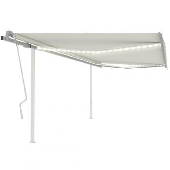 Toldo retráctil manual con luz LED crema 4x3 m