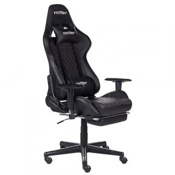 Silla de Gaming Ergonómica Victory con Reposapiés y Brazos Ajustables en Piel Sintética Negra