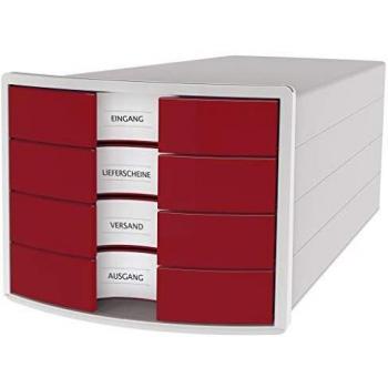 Cajonera HAN IMPULS 2.0, 4 cajones cerrados, formato A4/C4, gris claro/rojo
