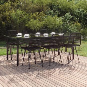 7-Piece Black Poly Rattan Garden Dining Set