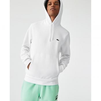 Lacoste Men's White Hoodie, Size L, Iconic Logo, Front Pocket
