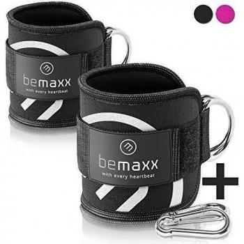 Par de tobilleras deportivas para cable máquinas + guía de entrenamiento - 2 correas de tobillo acolchadas de velcro con ganchos - Entrenamiento de piernas y glúteos en polea – Mujeres, hombres