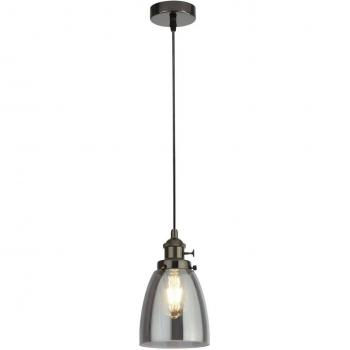 Suspensión Colgante Acero Negro Cromo 1 bombilla 24cm E27 vidrio ahumado