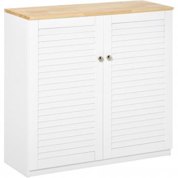 Armario bajo Homcom puertas persiana blanco/roble 78,5x80x30 cm