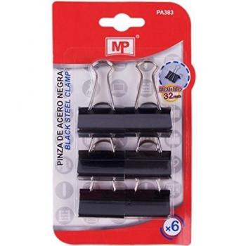 MP PA383 - Set de 6 pinzas de acero, 32 mm, color negro