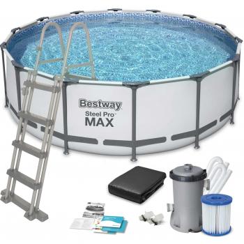 Piscina Desmontable Tubular Bestway Steel Pro Max 427x122 cm con Depuradora, Cartucho 3.028 L/H, Cobertor y Escalera