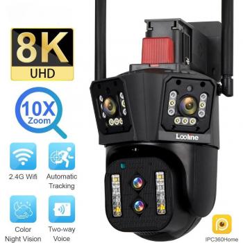 Cámara IP 8K WIFI PTZ con cuatro lentes y tres pantallas, Zoom 10X, seguimiento automático, impermeable para exteriores
