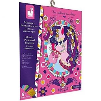 Janod - Caja de Mosaicos de Espuma de Ponis y Unicornios - Les Ateliers Du Calme - Ocio Creativo para Niños - Habilidades Motoras Finas y Aprendizaje de Concentración - A partir de 5 Años, J07957