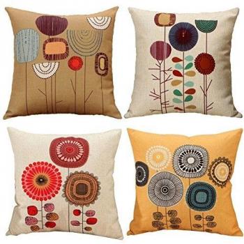 Gspirit Almohada de Pareja Funda cojin Dibujos Animados Flores Patrón Decorativo algodón Lino cojín Cubierta Almohada cojínes 45x45 cm para Pareja El Amor