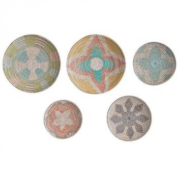 Set de 5 Platos Decorativos Colgantes de Algas Marinas Multicolor Hechos a Mano Estilo Africano