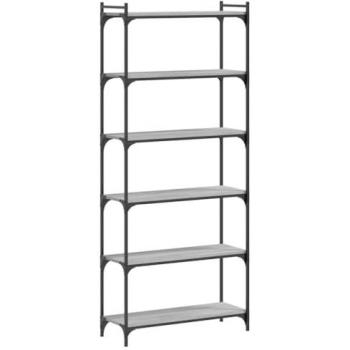 Librería 6 estantes madera ingeniería gris Sonoma 80x30x188 cm