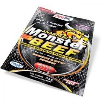 AMIX Monster Beef Protein Monodosis 33g - Frutas del Bosque, proteína de carne, alta en aminoácidos, sin azúcares añadidos, ideal para aumentar masa muscular