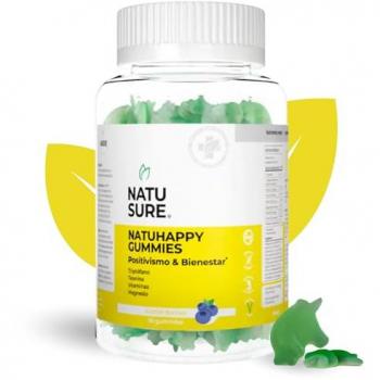 Gominolas NatuHappy de L-Triptófano, Vitamina B6, Magnesio y Té Verde - Relajación y Energía - Sin Gluten ni Lactosa - Sabor Bayas - 50 Gominolas